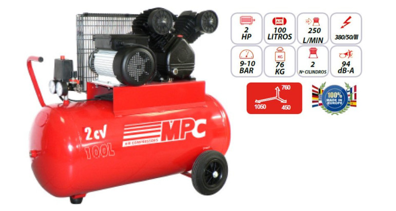 Compresor trifasico 2hp 100 litros 10 bares MPC SNV-10025T