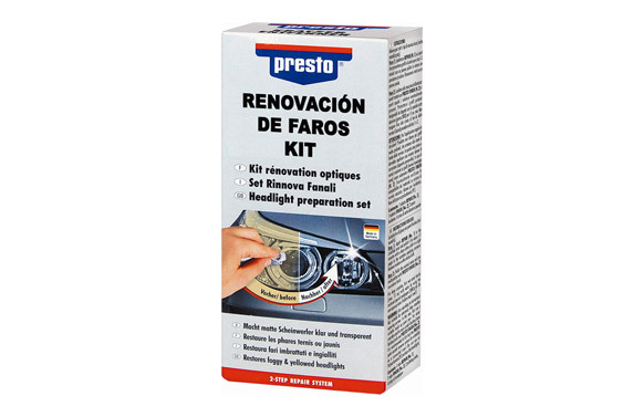 RESTAURADOR PULIDOR FAROS AUTO 3 LIJAS GAMUZA TACO SPRAY LACA PRESTO
