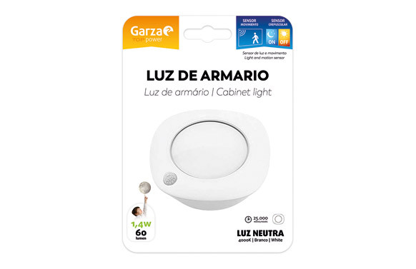 LUZ ARMARIO 19,5X14X21,5CM 1,4W GARZA ABS BL LUZ ARMARIO 60L 