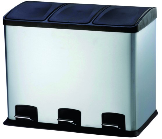 CUBO BAS. RECICL. 36LT 58X39X47CM C/PEDAL 3COMP. INOX VIVAHO 