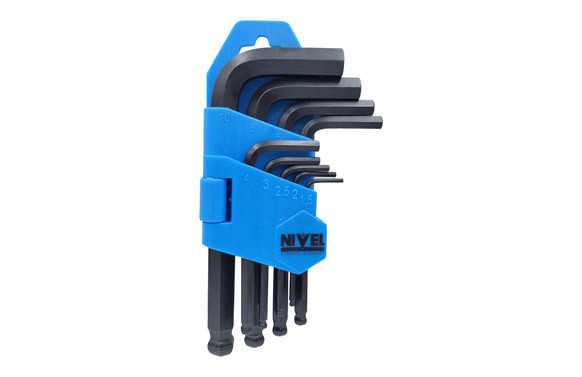 LLAVE ALLEN CORTA PUNTA DE BOLA JUEGO DE 9 PIEZAS DE 1,5 A 10 MM