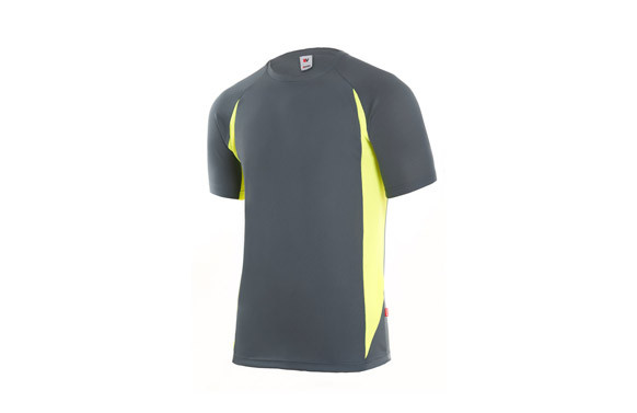 CAMISETA TECNICA POLIESTER GRIS / AMARILLO FLUOR TALLA S