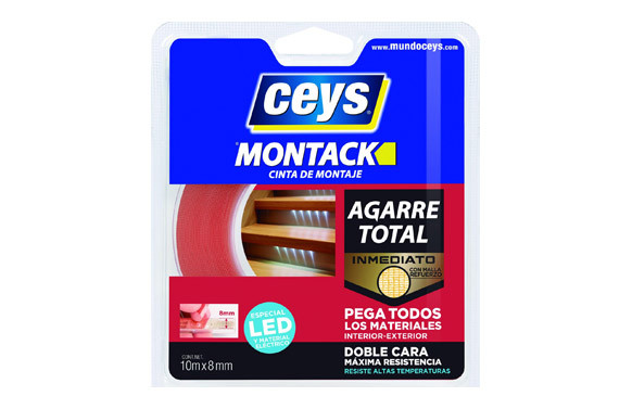 CINTA DOBLE CARA MONTACK ESPECIAL LEDS 10 M X 8 MM