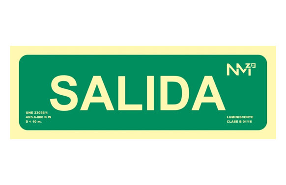 CARTEL SEÑAL 105X300MM LUMINISCENTE PVC SALIDA NORMALUZ 