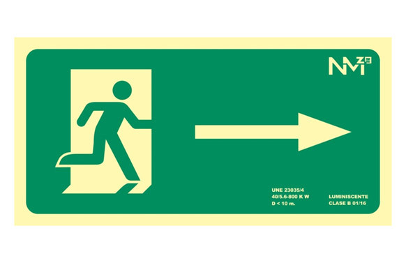 CARTEL SEÑAL 320X160MM LUMINISCENTE PVC SALIDA DERECHA NORMA 