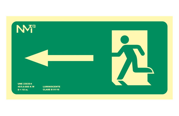 CARTEL SEÑAL 320X160MM LUMINISCENTE PVC SALIDA IZQUIERDA NOR 