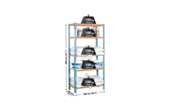 ESTANTERIA METAL 5 ESTANTES MADERA SIN TORNILLOS 200 X 100 X 50 CM AZUL/NARANJA 150KG/EST