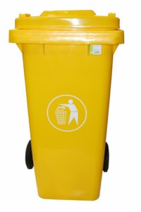 CONTENEDOR BASURA CON RUEDAS Y TAPA AMARILLO-240 LT