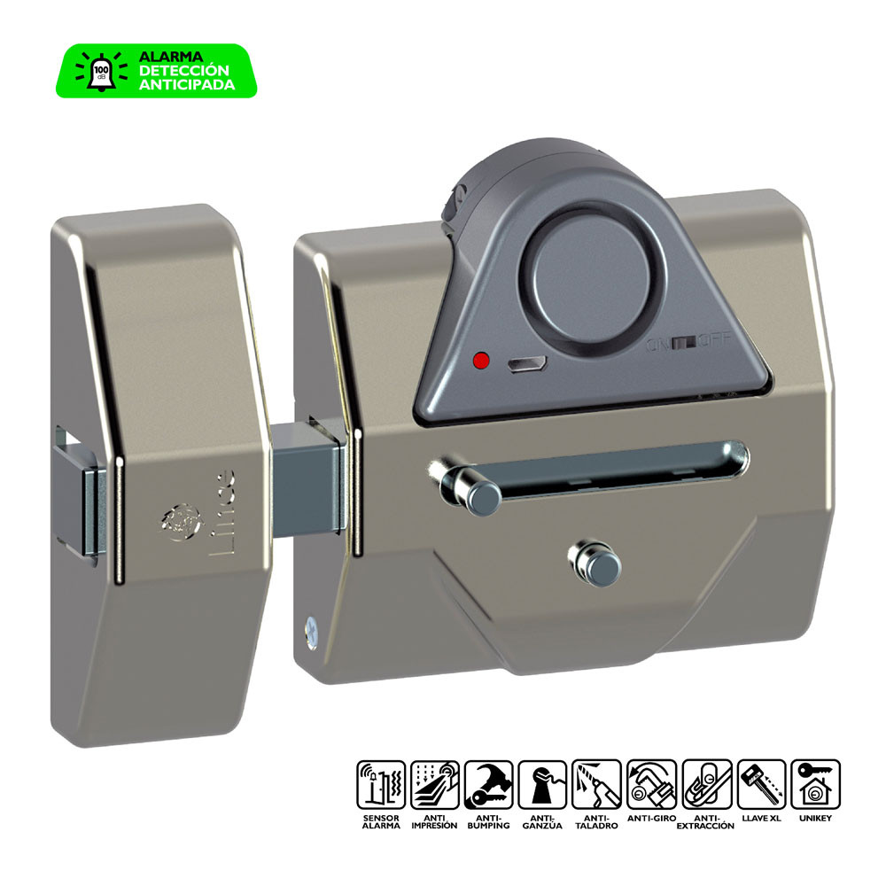 CERROJO ALTA SEGURIDAD 7930RSA CON ALARMA, REFORZADO CROMO MATE