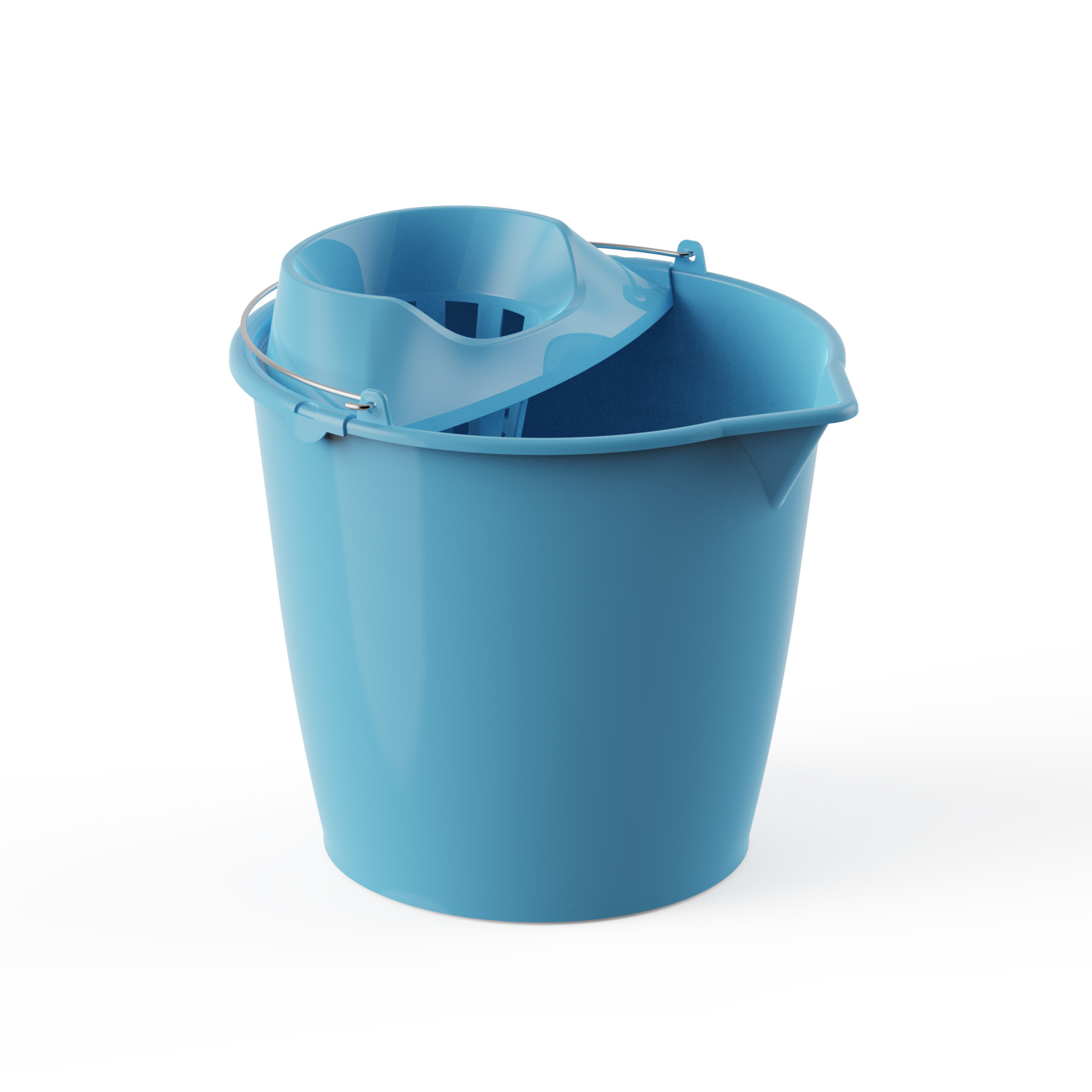CUBO CON ESCURRIDOR 13 L ASA METALICA AZUL CLARO