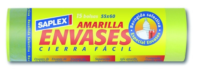 BOLSA BASURA 30 L (15 UDS) CIERRA FACIL AMARILLA ENVASES 55X60 CM G-70