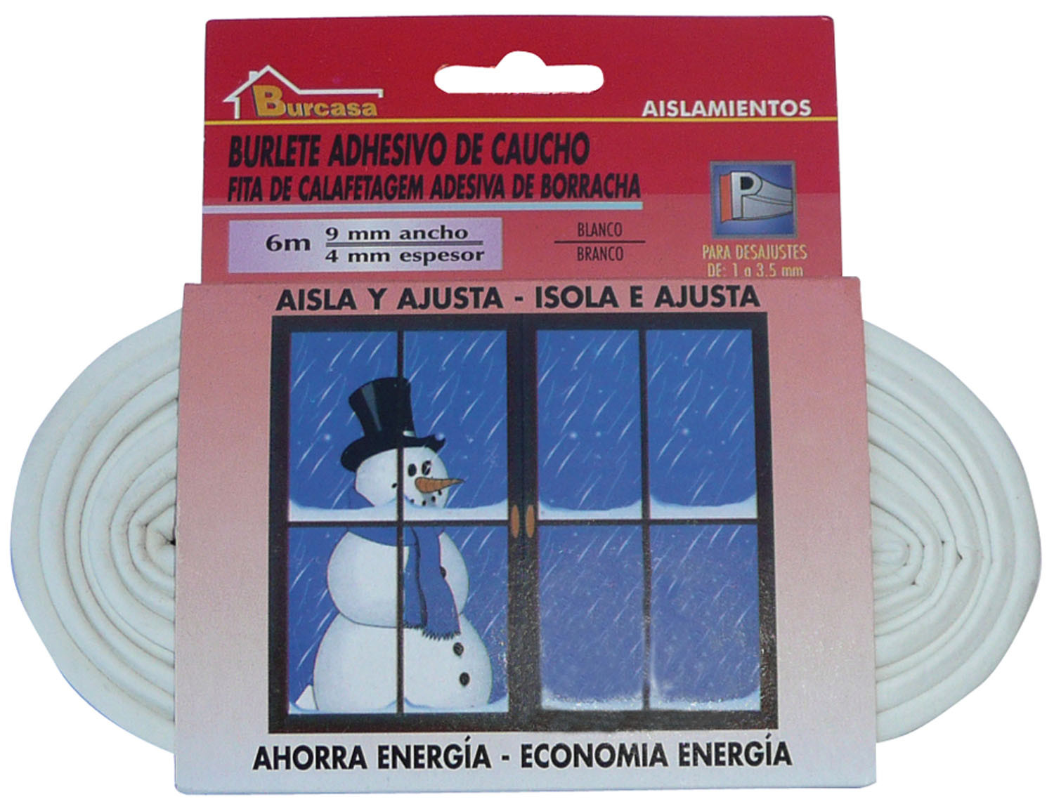 BURLETE PUERTA/VENTANA ADHESIVO CAUCHO P 9 MM X 6 M BLANCO