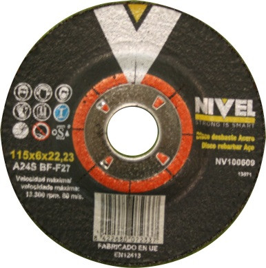 DISCO DESBASTE METAL 115X6X22 MM NIVEL 