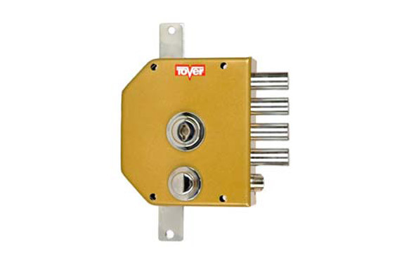 CERRADURA SOBREPONER CON VARILLAS GOLPE Y LLAVE 60/D ESMALTADA ORO
