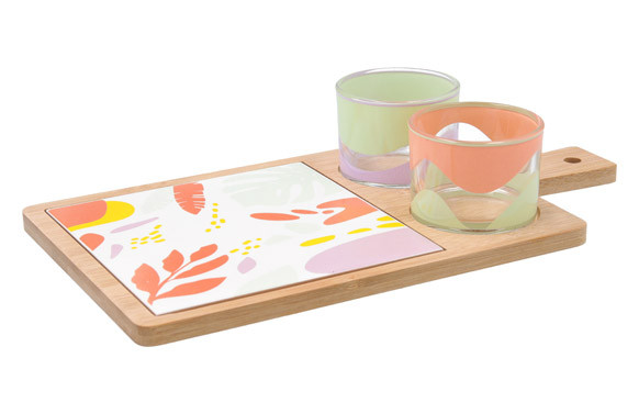 TABLA APERITIVO BAMBU/CERAMICA CON MANGO 2 BOLS KA 2 BOLS CRISTAL DECORADO