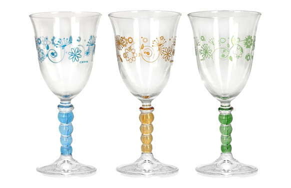 COPA CRISTAL DECORADA PACK 3 UDS 27 CL FLORES AZULES