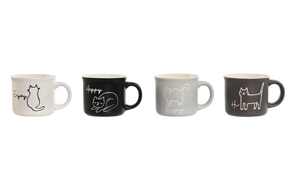 TAZA PORCELANA DECORADA CAFE SURTIDO 7 CL GATOS GRISES