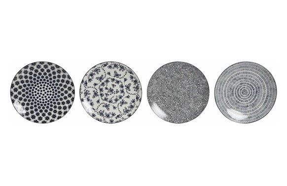 PLATO PORCELANA DECORADO SURTIDO AZUL SET 4 UDS LLANO 27 CM