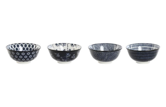 BOL PORCELANA DECORADO SURTIDO AZUL SET 4 UDS Ø 15 CM