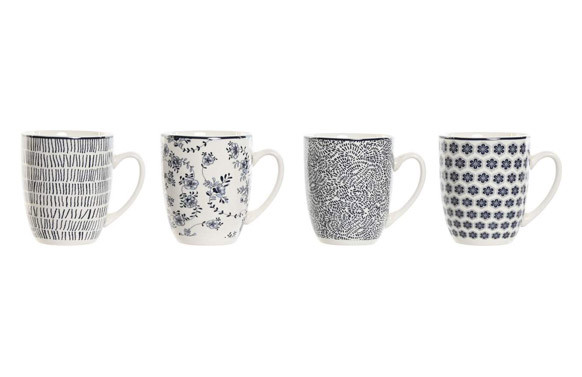 MUG PORCELANA DECORADO SURTIDO AZUL SET 4 UDS 34 CL