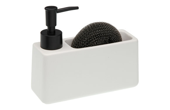 DOSIFICADOR JABON COCINA CON ESTROPAJO BLANCO