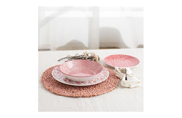 VAJILLA 12 PZAS PORCELANA DECORADA AQUILEA ROSA
