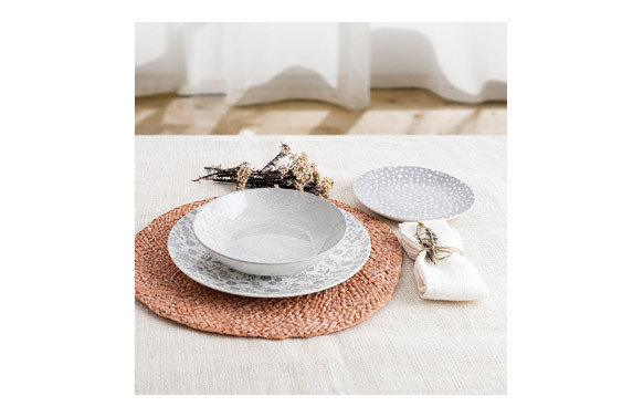 VAJILLA 12 PZAS PORCELANA DECORADA AQUILEA GRIS
