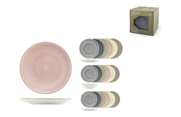 VAJILLA 18 PZAS STONEWARE SURTIDO HARPER COLORES