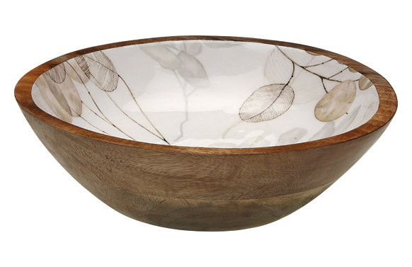 ENSALADERA MADERA DECORADA ESMALTADA 24CM-HOJAS