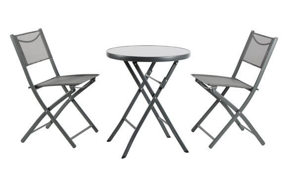 MESA ACERO Ø60 CM + 2 SILLAS PLEGABLES GRIS ANTRACITA