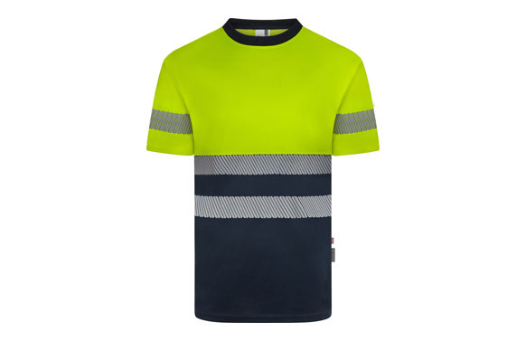 CAMISETA AV MARINO / AMARILLO FLUOR CINTA SEGMENTADA TALLA M