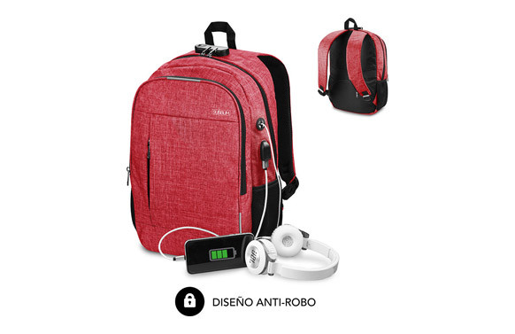 MOCHILA PARA PORTATIL ANTIRROBO URBAN LOCK 16\" ROJO