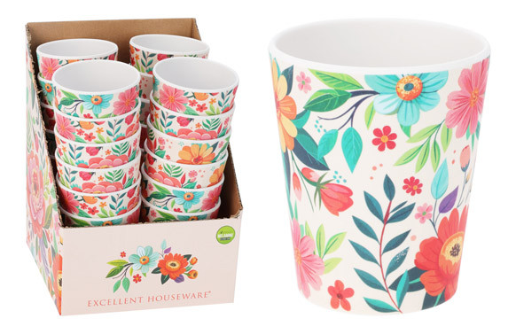 VASO MELAMINA DECORADO FLOR (EXPOSITOR) Ø 8 X 10CM