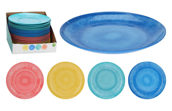 PLATO MELAMINA SURTIDO  4 ASS (EXPOSITOR) 25CM LLANO COLORS