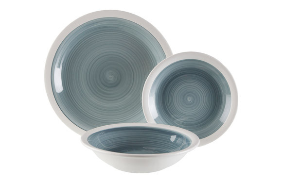 VAJILLA 18 PZS CERAMICA LEGRAND AZUL 6PLATOSHONDOS,6LLANOS,6POSTRE
