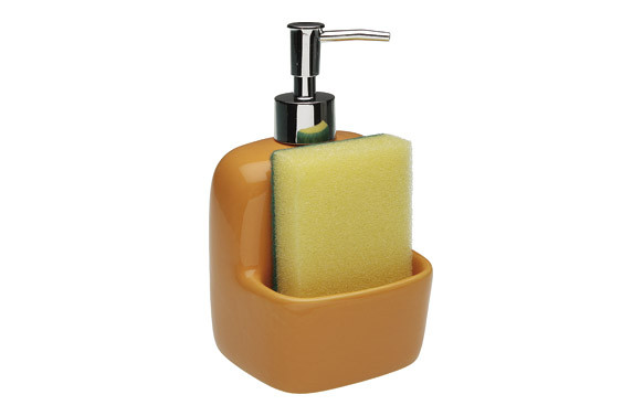 DOSIFICADOR JABON + ESTROPAJO NARANJA 17,8X9,4X10,5CM