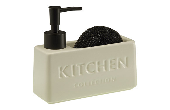 DOSIFICADOR JABON+ESTROPAJO \"KITCHEN\" BEIGE 8X6X18CM