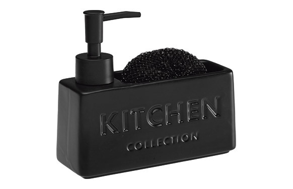 DOSIFICADOR JABON+ESTROPAJO \"KITCHEN\" NEGRO 8X6X18CM