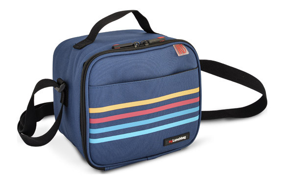 BOLSA PORTA ALIMENTOS CITY PRINTING AZUL RAYAS 2 CONTENEDORES 0,6L