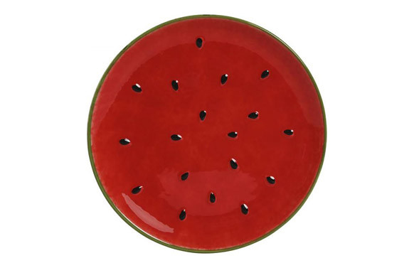PLATO POSTRE GRES SANDIA ROJO 22X22X2,5CM