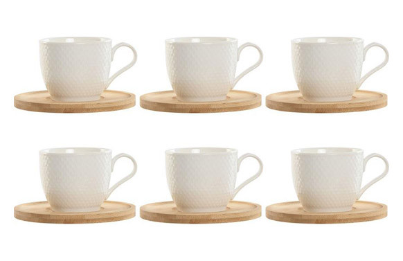 TAZAS CAFE PORCELANA SET 6UDS BAMBU/BLANCO ROMBOS 11X8X7 220ML