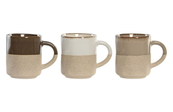 TAZA TE GRES RUGOSO 3UDS SURTIDO 10X7X8,2 200ML