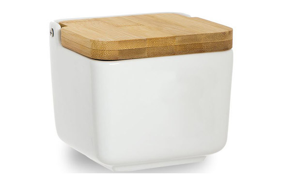 SALERO PORCELANA TAPA BAMBU BLANCO