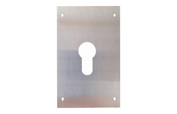 PLACA CERRADURA BOCA PERA 80X120MM INOX SATINADO