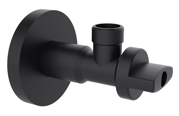 VALVULA ESCUADRA AMERICA TECH EXTRA SIN TUERCA 1/2\" - 3/8\" 90º, NEGRA