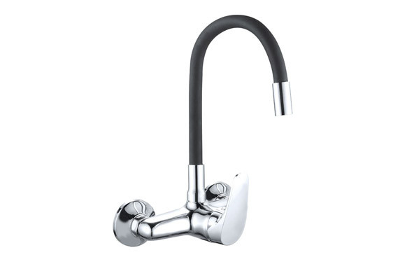 GRIFO COCINA MONOMANDO CAÑO ALTO JAVA GOMA MURAL NEGRO 15 CM