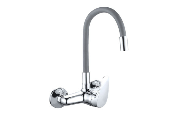 GRIFO COCINA MONOMANDO CAÑO ALTO JAVA GOMA MURAL GRIS 15 CM
