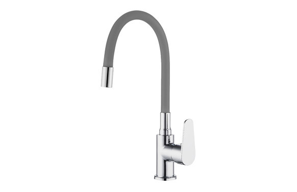 GRIFO COCINA MONOMANDO CAÑO ALTO JAVA GOMA FLEXIBLE GRIS