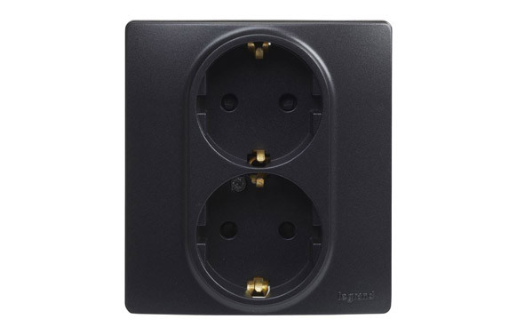 BASE ENCHUFE DOBLE 2P+T NEGRO SERIE NILOE