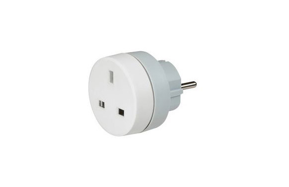 ADAPTADOR ENCHUFE VIAJE 2P+T BLANCO BRITANICO/EUROPA